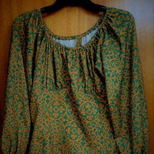 Pinup Girl (PUG) Swann Long Sleeve Peasant Top Gold Medallion Top 2X